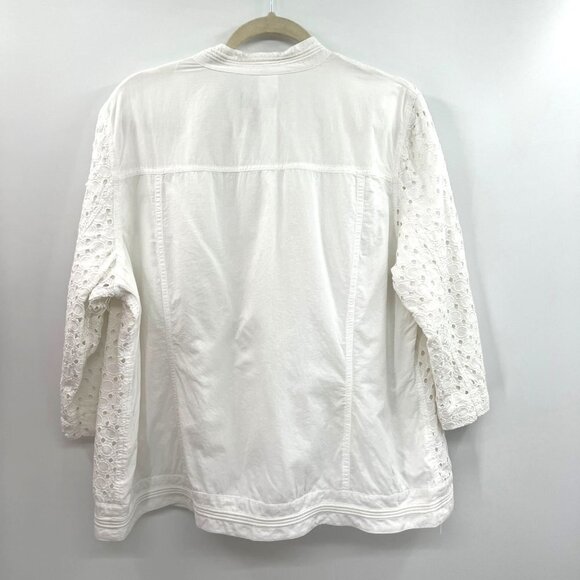 Chico's Women's White Eyelet Cotton Long Sleeve Open Front Jacket Size 3 - Picture 9 of 16